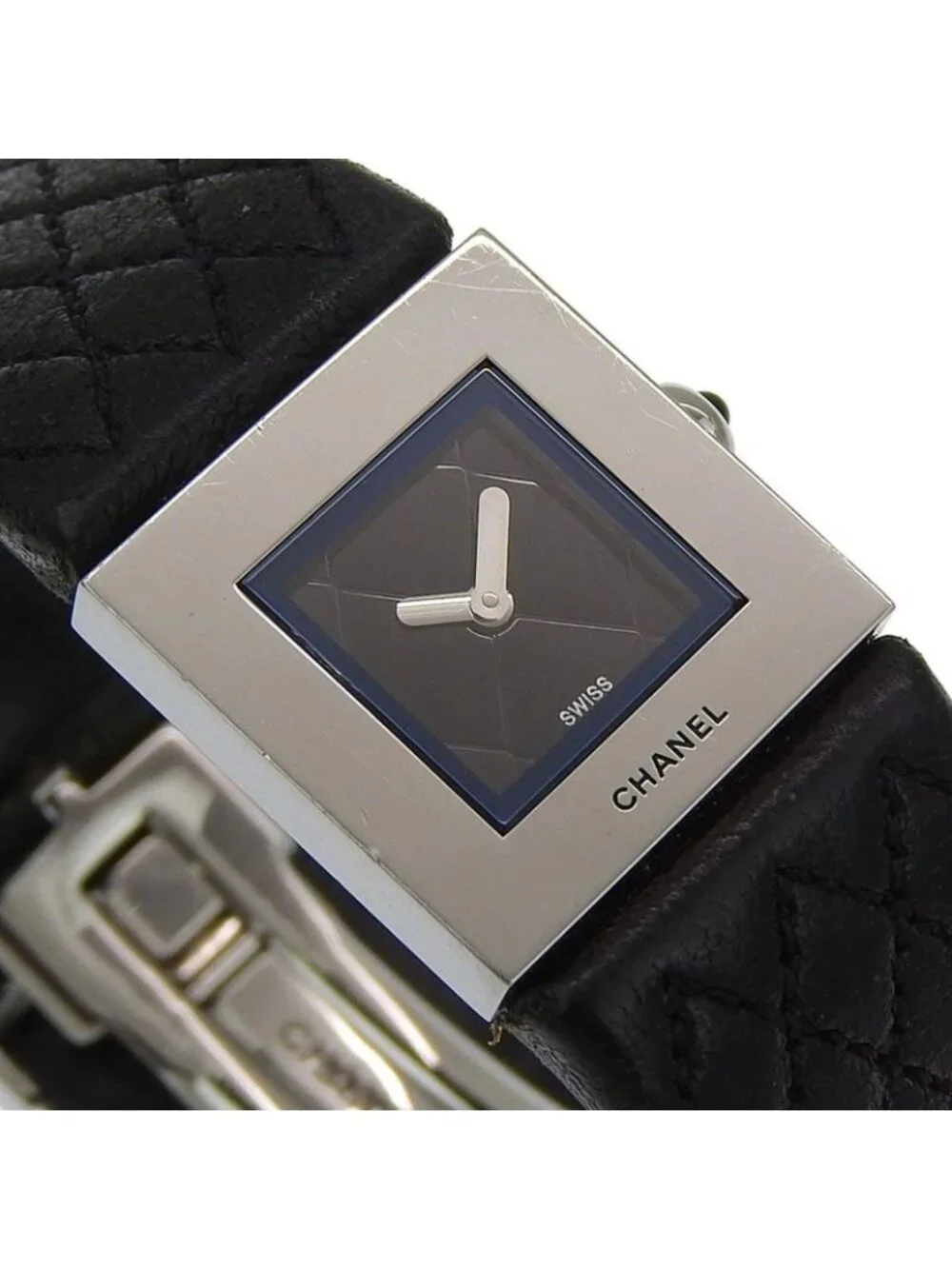 Chanel Quilted Stainless Steel Leather Black Quartz Analog Display - Picture 3 of 8